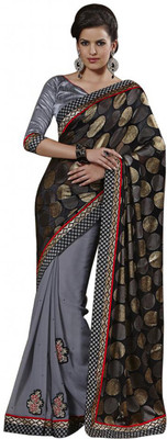 

Desi Butik Self Design Fashion Chiffon Saree(Multicolor), Black;grey