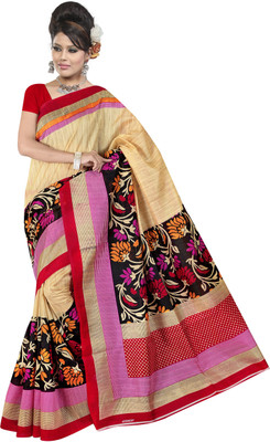 

Khoobee Self Design, Printed Fashion Art Silk Saree(Beige, Multicolor)