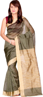 

Chandrakala Self Design Banarasi Cotton Saree(Green, Grey)