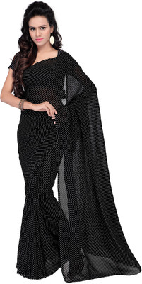 

Goodfeel Polka Print Fashion Georgette Saree(Black, White)