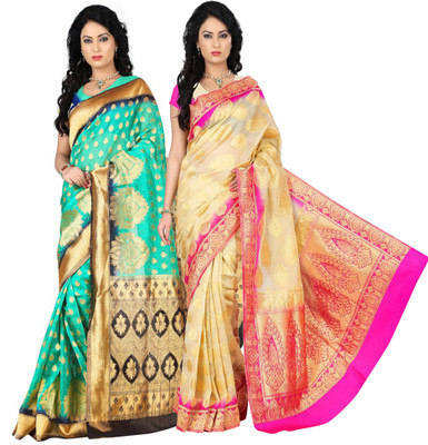 

Weavedeal Embellished Kanjivaram Silk Cotton Blend Saree(Pack of 2, Multicolor)
