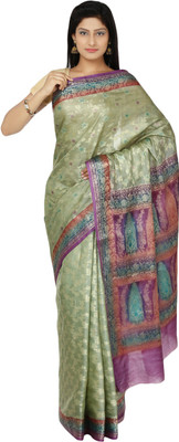 

Zain Textiles Woven Banarasi Tussar Silk Saree(Green, Purple)