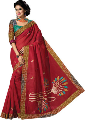 

Shelina Embroidered Fashion Cotton Saree(Red)