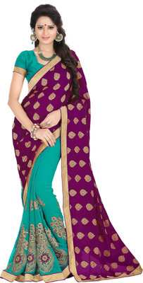 

Khoobee Self Design, Embroidered, Embellished Fashion Georgette, Jacquard Saree(Purple, Light Blue), Light blue;purple