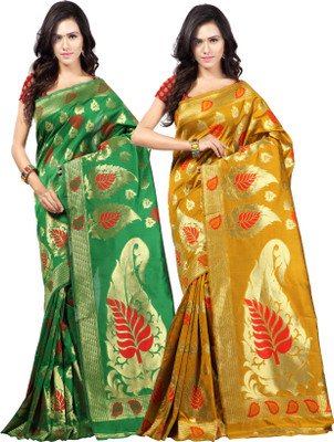 

Weavedeal Embellished Kanjivaram Silk Cotton Blend Saree(Pack of 2, Multicolor)