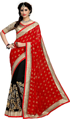 

Khushali Self Design, Embroidered, Embellished Fashion Georgette, Jacquard Saree(Red, Black, Beige, Beige;black;red