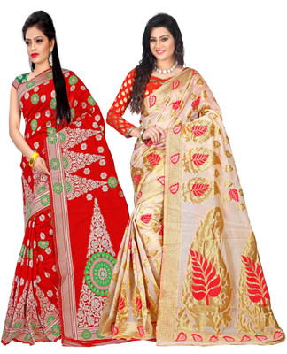 

Weavedeal Embellished Kanjivaram Silk Cotton Blend Saree(Pack of 2, Multicolor)