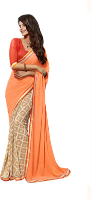 

Jiya Self Design, Embellished Fashion Georgette Saree(Orange, Beige), Beige;orange