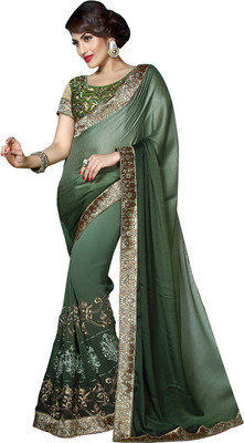 

Khushali Self Design, Embroidered, Embellished Fashion Georgette, Crepe, Jacquard Saree(Green, Beige, Beige;green