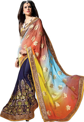 

Khoobee Self Design, Embroidered, Embellished Fashion Georgette, Viscose Saree(Multicolor, Blue, Beige, Beige;blue;multicolor