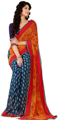 

Kintu Designs Pvt. Ltd. Floral Print Fashion Georgette Saree(Blue), Blue;red