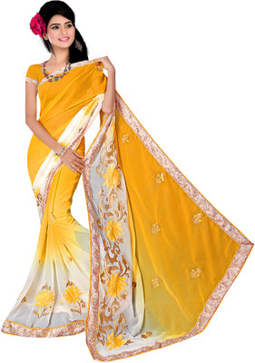 

Shree Rajlaxmi Sarees Embroidered Fashion Chiffon Saree(White, Yellow)