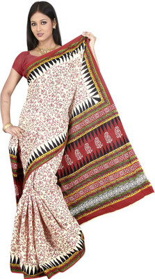 

TAARIKA Printed Daily Wear Cotton Saree(Red, Black, White), Black;red;white