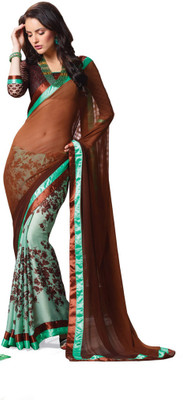 

Indianbeauty Self Design, Printed Bollywood Georgette Saree(Brown, Green)