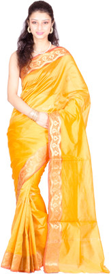 

Chandrakala Self Design Banarasi Cotton Saree(Yellow), Gold