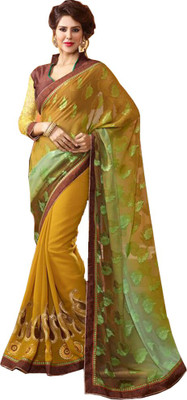 

Parisha Embroidered Fashion Georgette, Jacquard Saree(Yellow, Green), Green;yellow