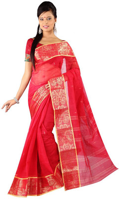 

Hawai Solid Tant Handloom Cotton Saree(Red)