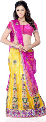 

JTInternational Self Design Fashion Net Saree(Pink, Yellow), Multi color