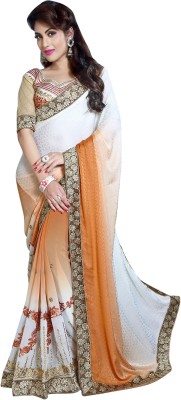 

Jiya Self Design, Embroidered, Embellished Fashion Georgette, Crepe, Jacquard Saree(White, Orange, Multicolor), Multicolor;orange;white