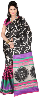 

Indrani Printed Fashion Silk Saree(Multicolor), Black