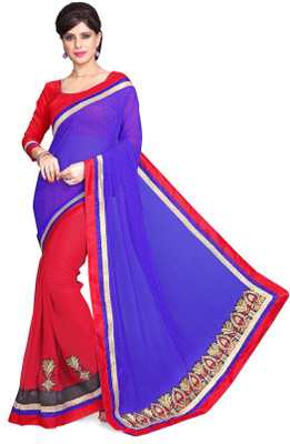 

Sourbh Sarees Embroidered Fashion Chiffon, Georgette Saree(Blue, Red, Red;royal blue