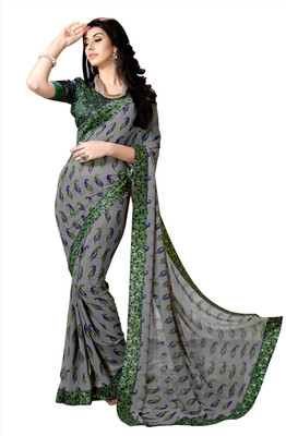 

Khushali Self Design, Printed Fashion Georgette Saree(Grey, Multicolor)