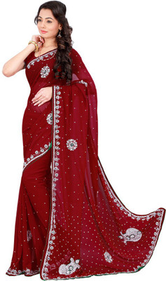 

Desi Butik Embellished Lehenga Saree Georgette Saree(Maroon)