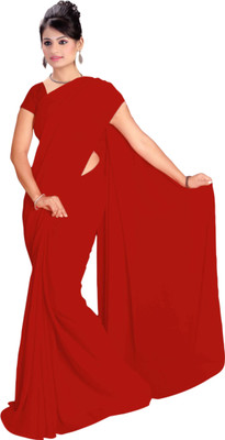 

Vardan Prints Plain Bollywood Chiffon Saree(Red)