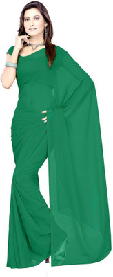 

Surupta Solid Daily Wear Chiffon Saree(Green), Darkest green
