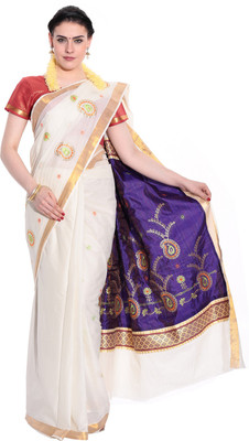 

Darps Self Design Balarampuram Cotton Saree(Multicolor), Cream