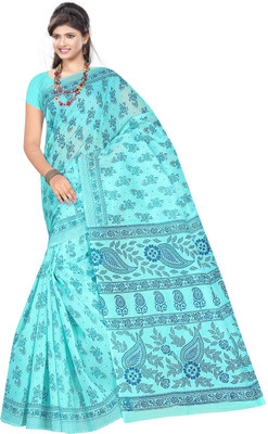 

revathi textiles Printed Gadwal Cotton Saree(Blue)