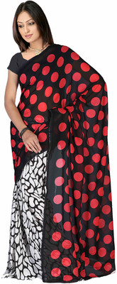 

Jaipur Kurti Printed Daily Wear Georgette Saree(Black, Red), Black;white