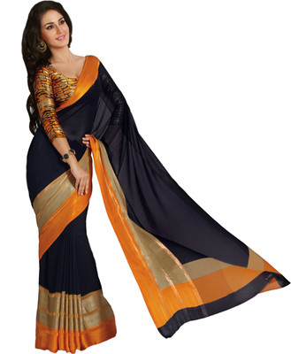 Taanshi Solid Bollywood Poly Georgette Saree(Black) at flipkart