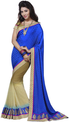

Desi Butik Embroidered Fashion Satin, Georgette Saree(Blue, Beige), Beige;blue