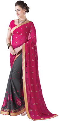 

Lovelylook Embroidered Fashion Georgette Saree(Multicolor), Pink & grey