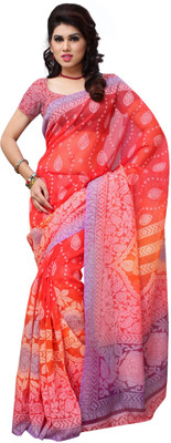 JTInternational Printed Fashion Handloom Art Silk Saree(Multicolor), Red