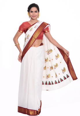 

Darps Self Design Balarampuram Cotton Saree(Multicolor), Cream