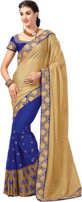 

Aarti Apparels Embroidered Bollywood Chiffon Saree(Beige, Blue