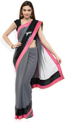 

AVR FASHIONS Solid Bollywood Georgette Saree(Grey)