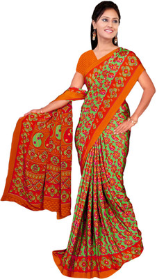 Vardan PRINTS Printed Bollywood Crepe Saree(Green, Brown)