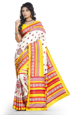 

JTInternational Printed Bhagalpuri Silk Saree(Yellow, Beige), Beige;yellow