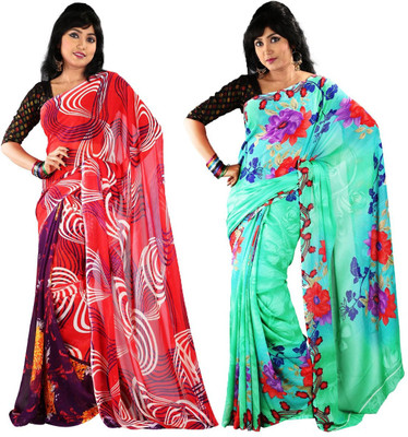 

Hawai Printed Fashion Chiffon Saree(Pack of 2, Multicolor)