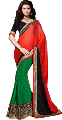 

Khushali Self Design, Embroidered, Embellished Fashion Georgette, Jacquard Saree(Red, Black, Green, Black;green;red