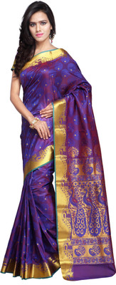 

Varkala Silk Sarees Woven Kanjivaram Silk Saree(Blue, Red), Royal blue