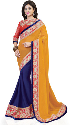 

Saara Self Design, Solid Fashion Pure Georgette Saree(Blue, Yellow)