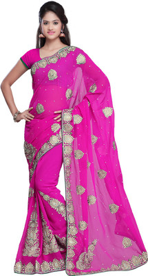 

Desi Butik Embroidered Fashion Art Silk Saree(Pink)
