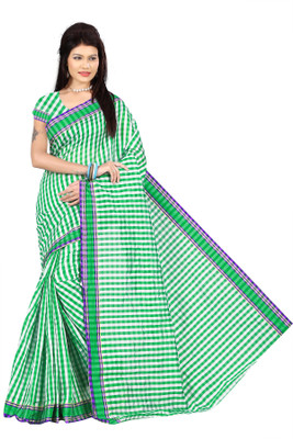 

Weavedeal Checkered Banarasi Cotton Saree(Green)