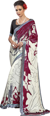 

Manthan Printed Daily Wear Silk, Crepe Saree(White, Grey), Off white & grey