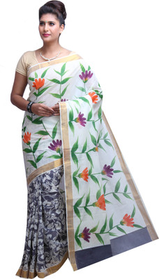 Fashionkiosks Self Design Balarampuram Cotton Saree(Multicolor), Cream