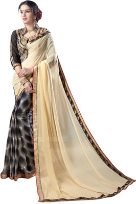 

Khoobee Self Design, Printed, Embellished Fashion Georgette Saree(Beige, Grey, Black), Beige;black;grey
